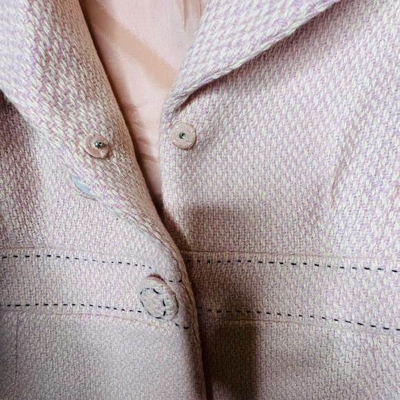 Elevenses Pink Tweed Blazer Back Bow Contrast Stitching Elle Woods Office Siren - Picture 6 of 10